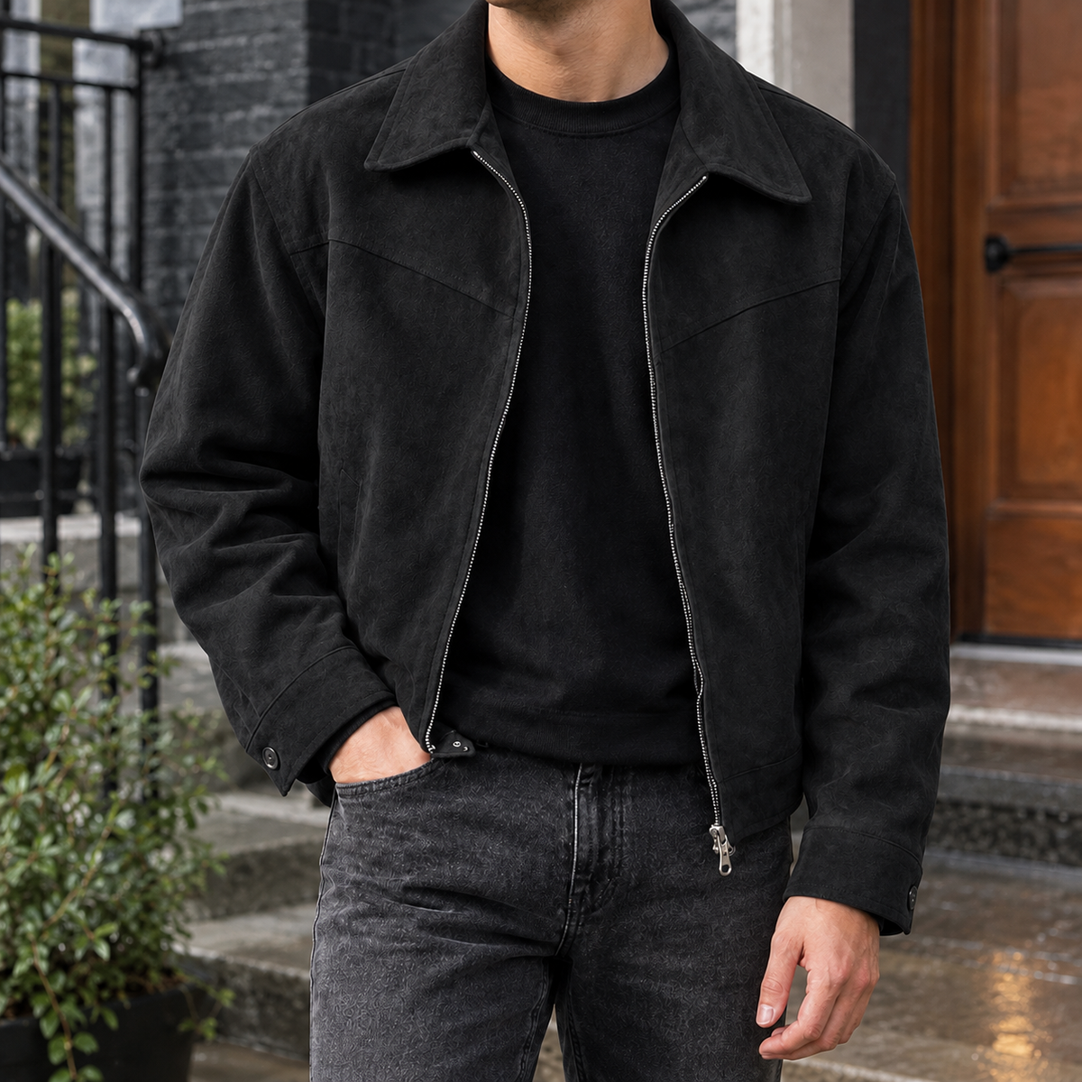 Men Cropped Suede Jacket