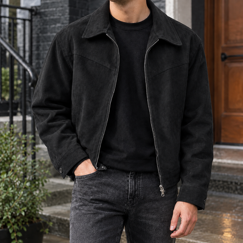 Men Cropped Suede Jacket