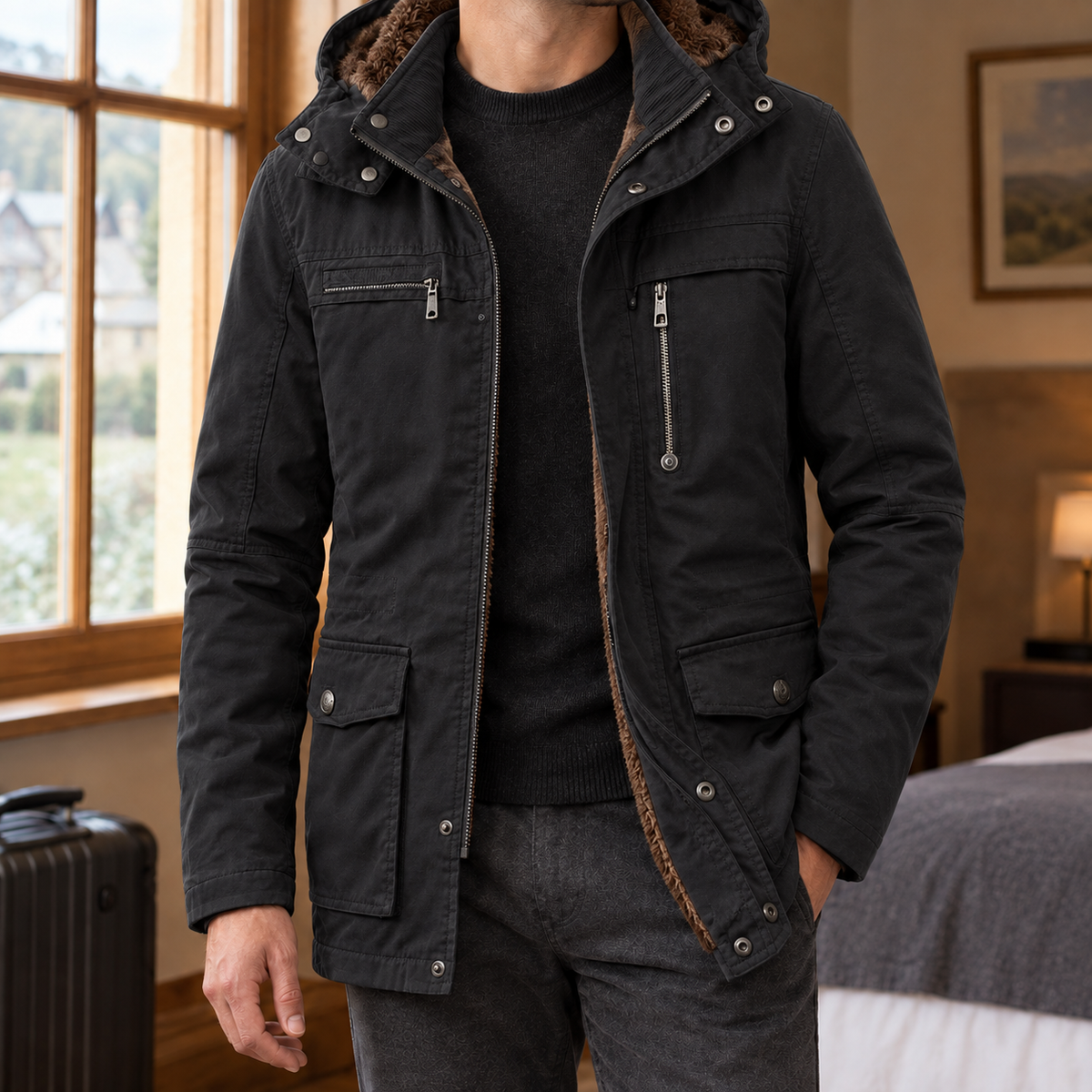 Men Hooded Utility Jacket