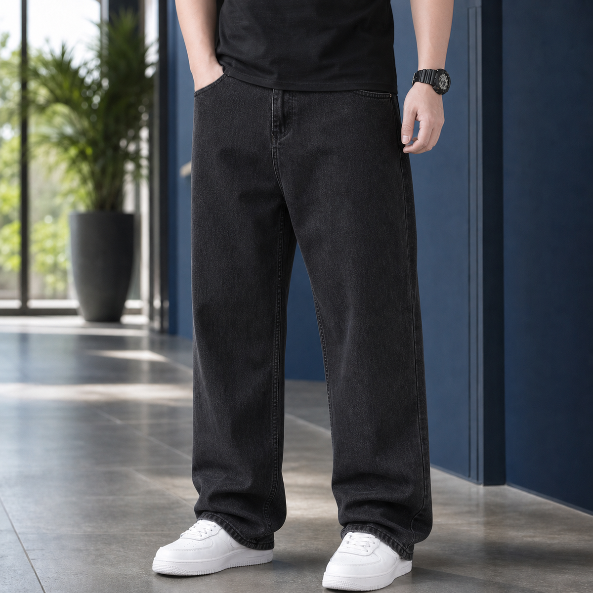 Men Relaxed Straight Leg Jeans