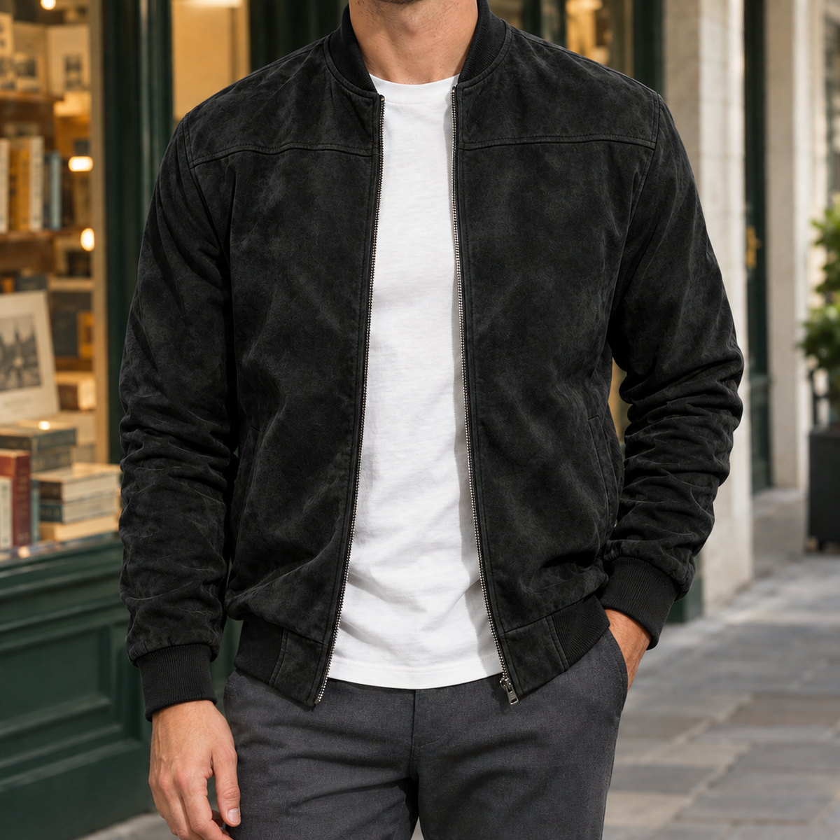 Men Suede Bomber Jacket