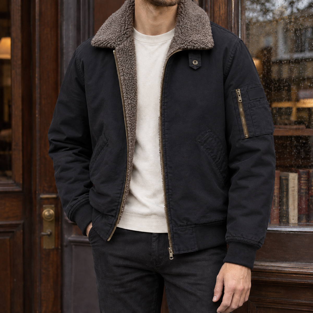 Men Fleece Lined Pilot Jacket