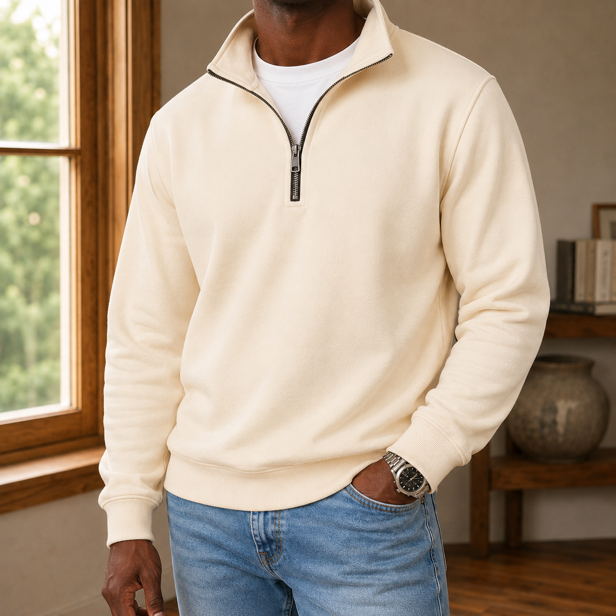 Idris Quarter Zip Sweater - Beige