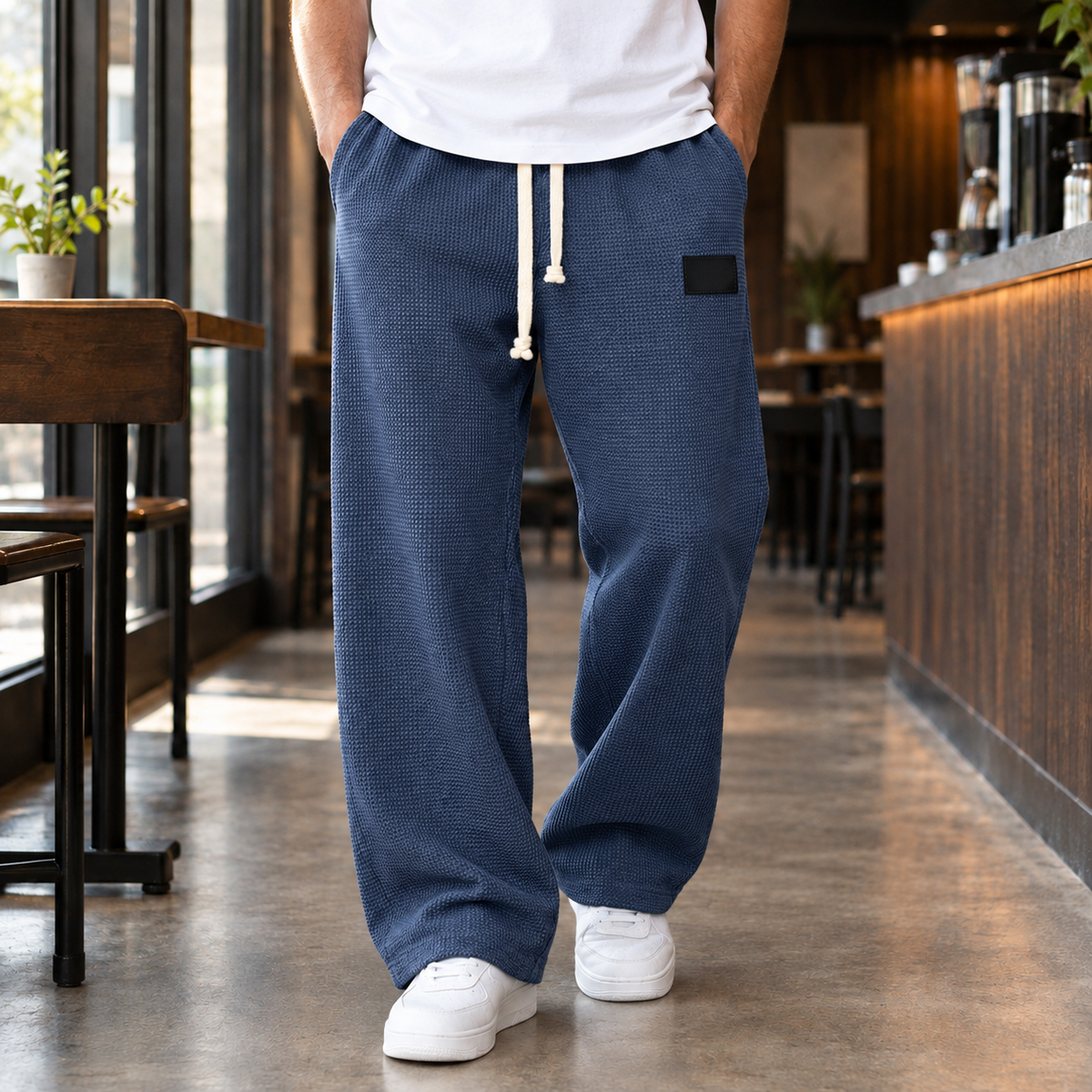 Men Waffle Relaxed Pants