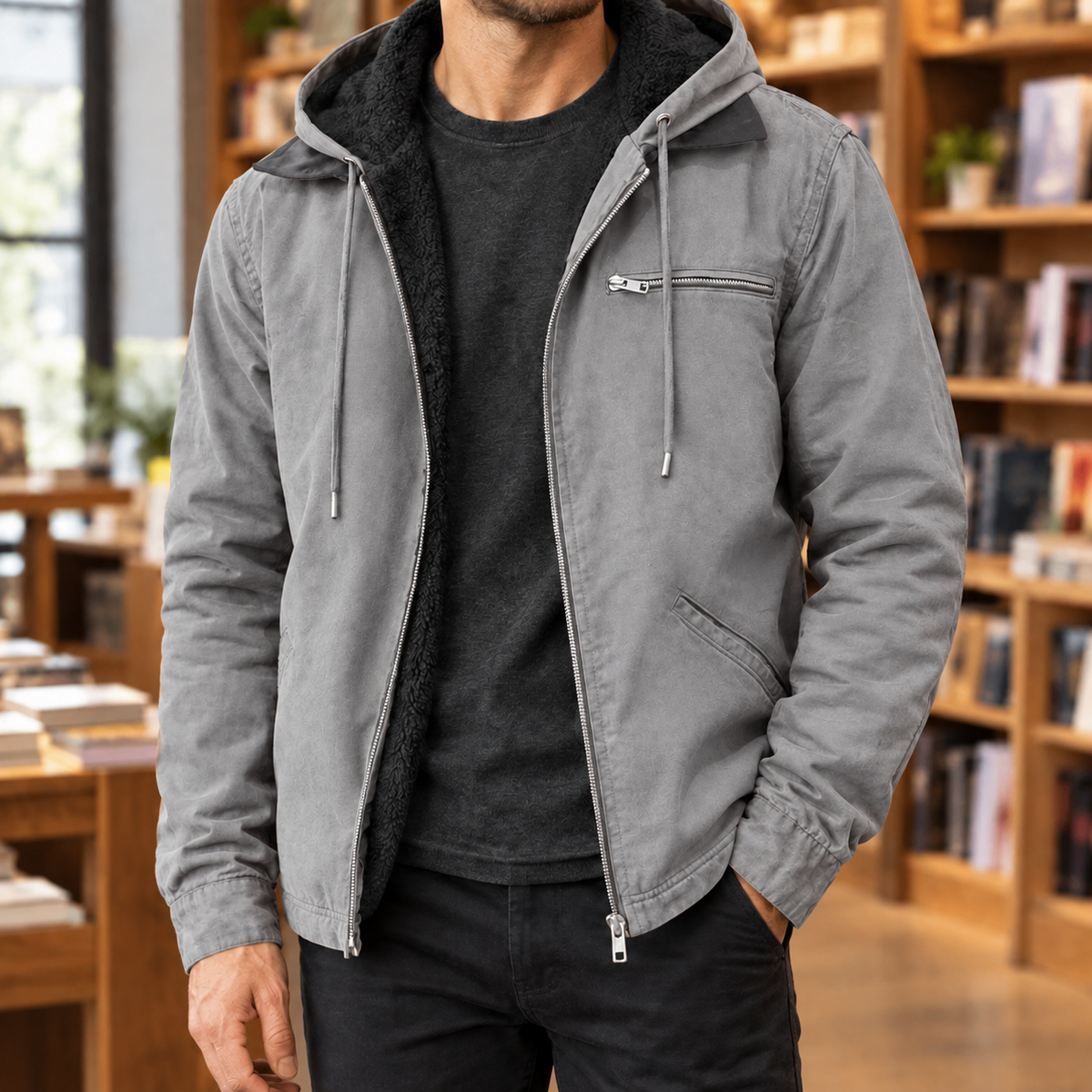 Men Plush Lined Hooded Jacket