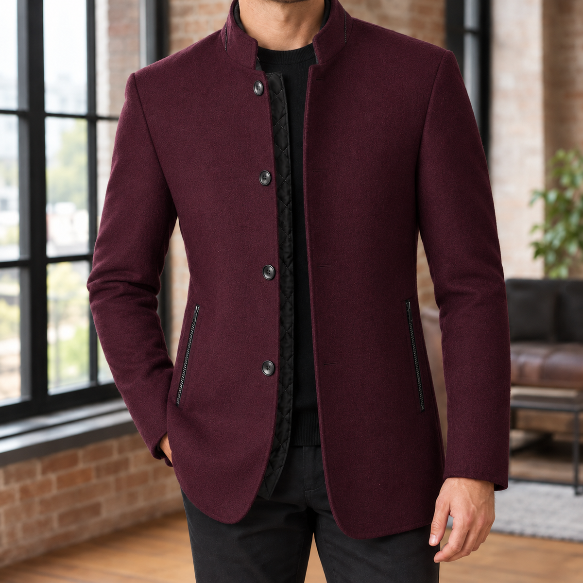 Men Quilted Stand Collar Jacket