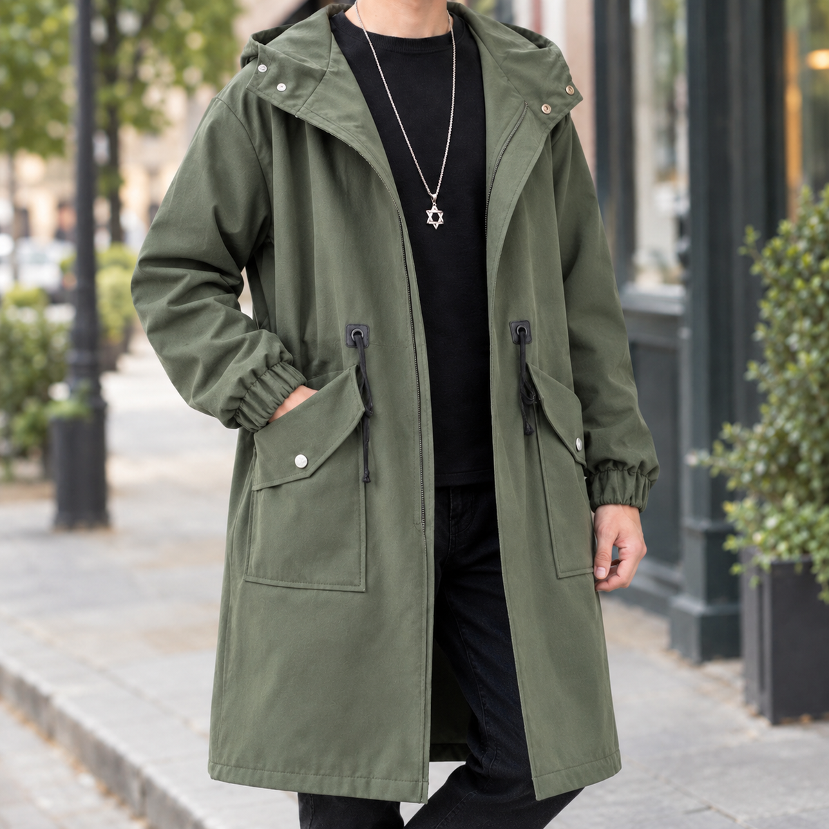 Men Hooded Overcoat