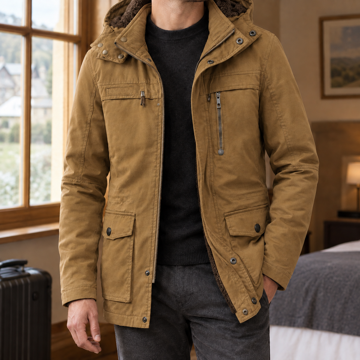 Men Hooded Utility Jacket