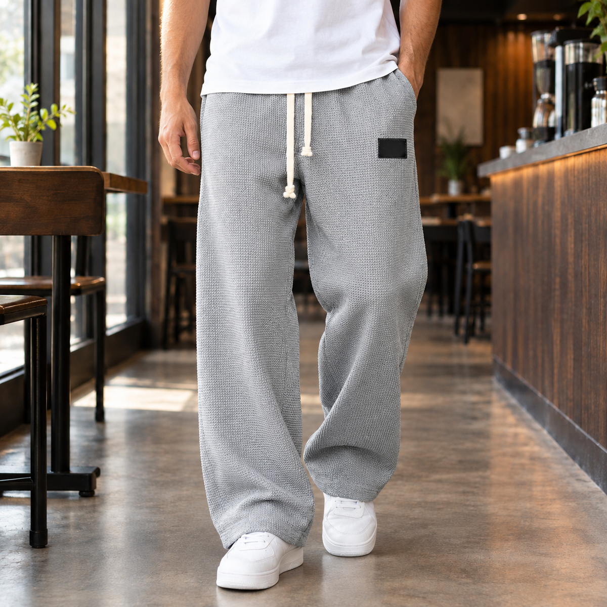 Men Waffle Relaxed Pants
