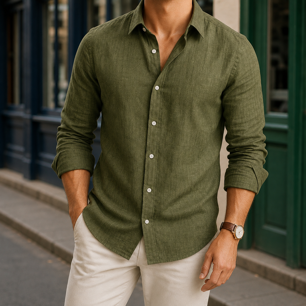 Men Linen Button Up Shirt