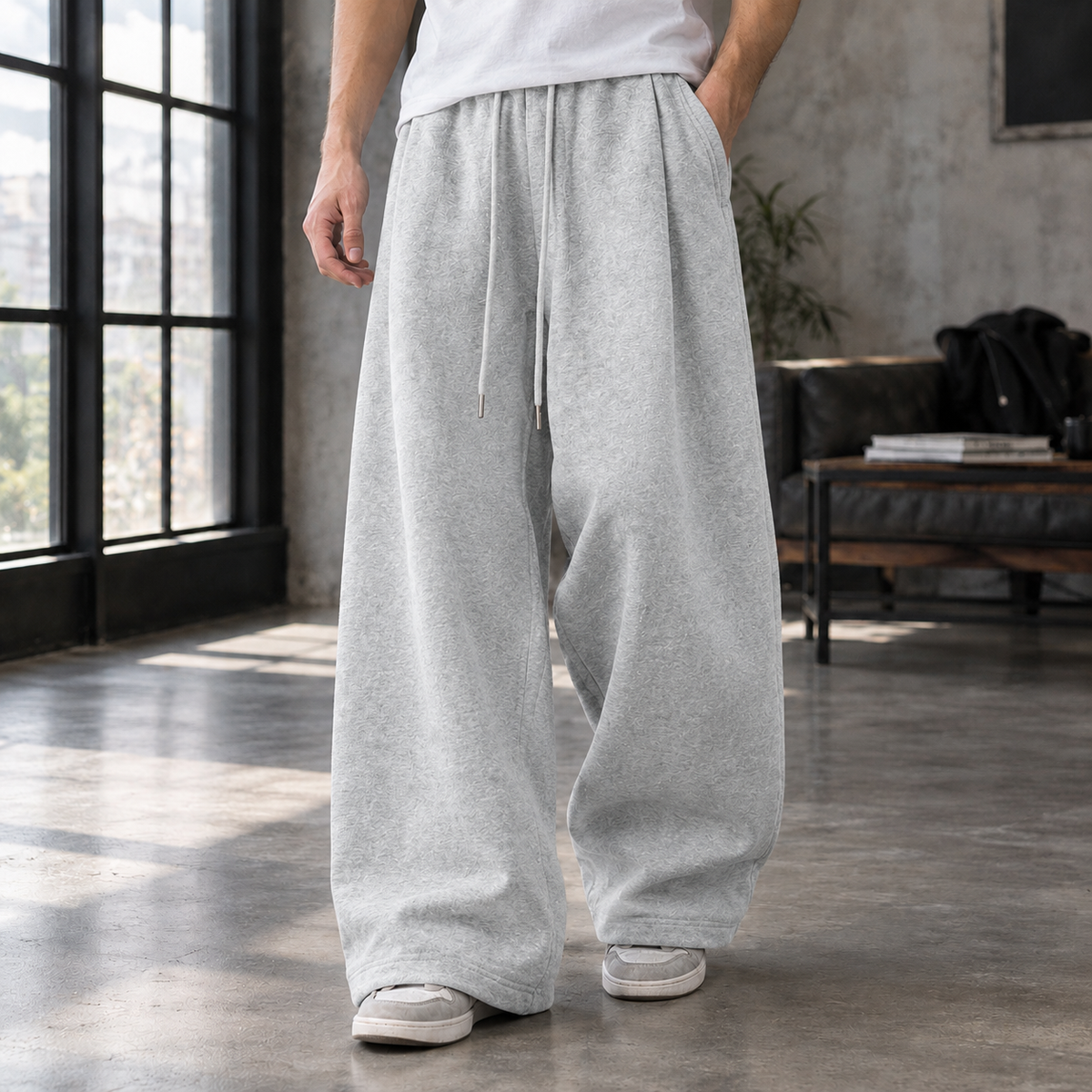 Men Pleated Wide Leg Trousers