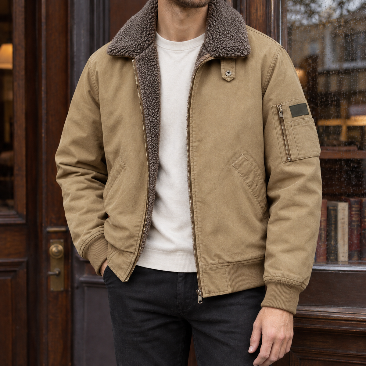 Men Fleece Lined Pilot Jacket
