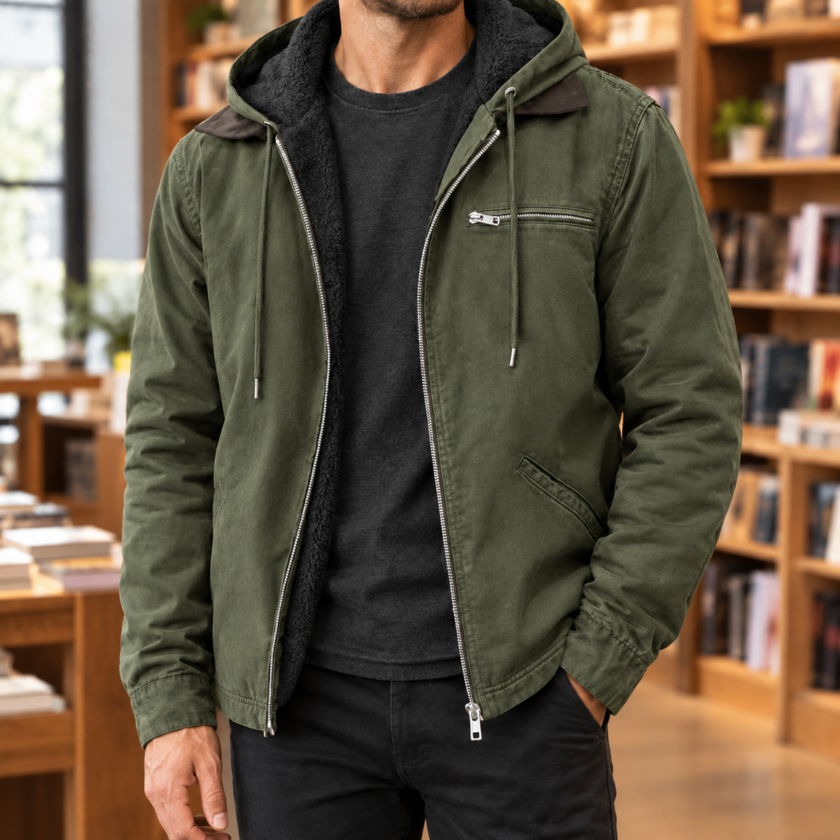Men Plush Lined Hooded Jacket