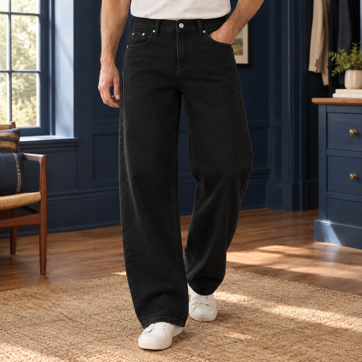 Men High Rise Wide Leg Jeans