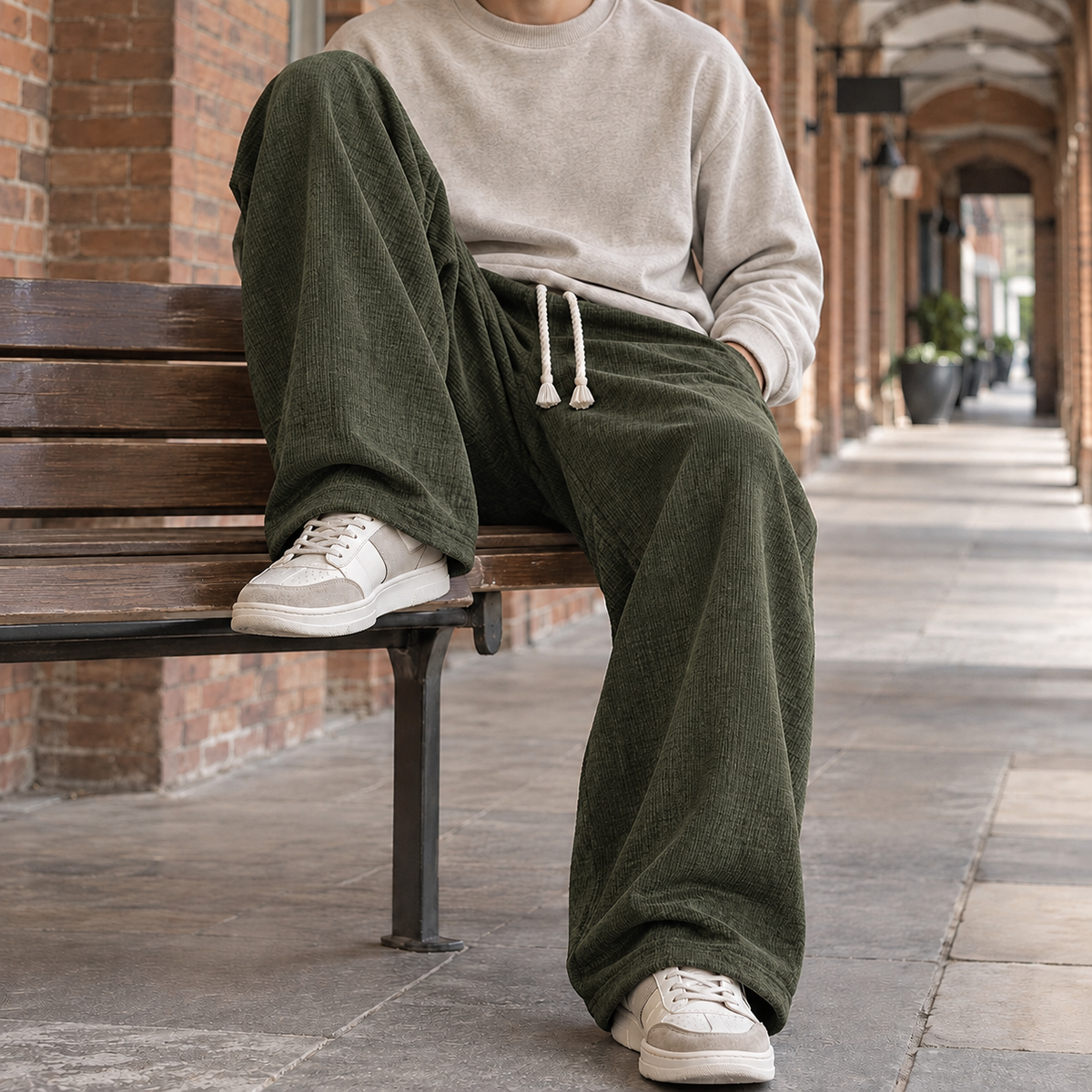 Men Textured Wide Leg Pants