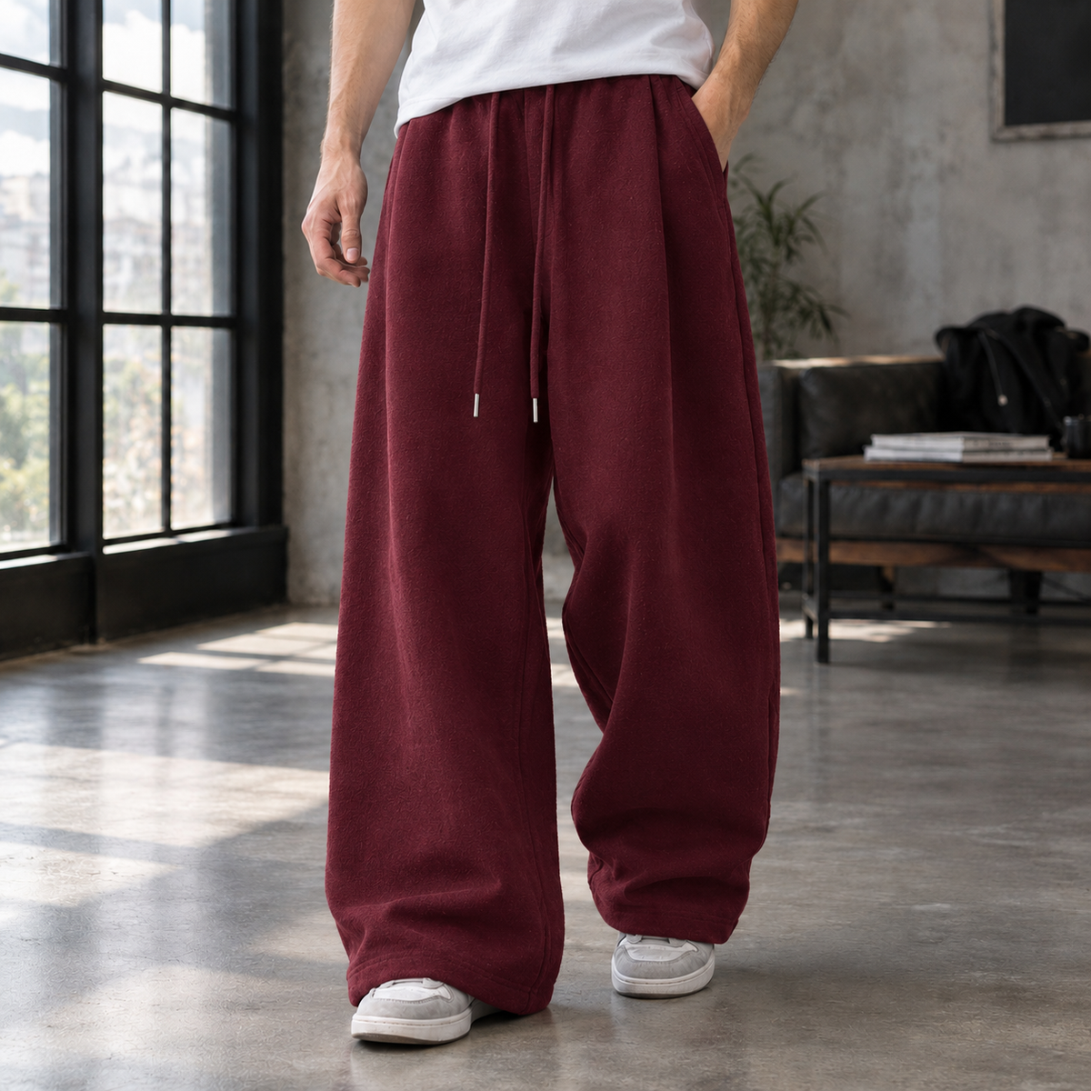 Men Pleated Wide Leg Trousers