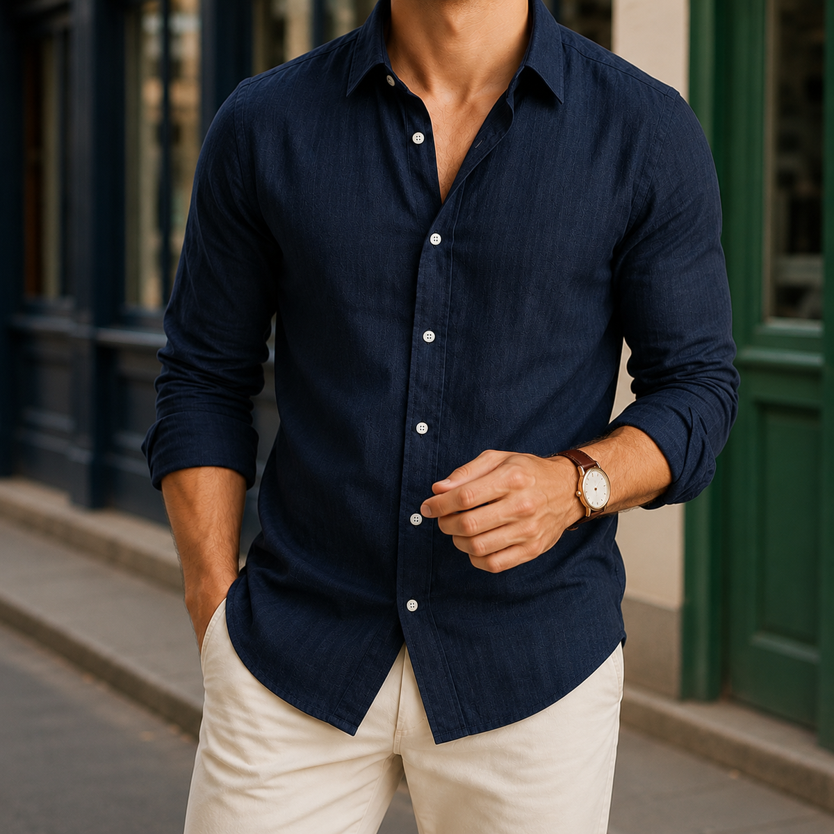 Men Linen Button Up Shirt