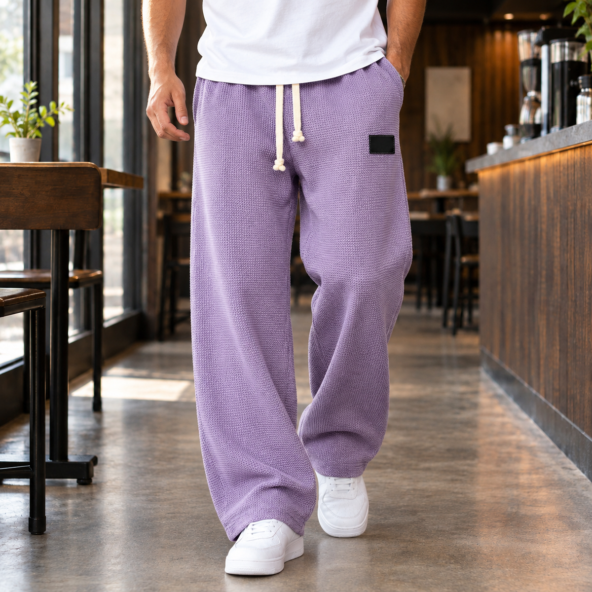 Men Waffle Relaxed Pants