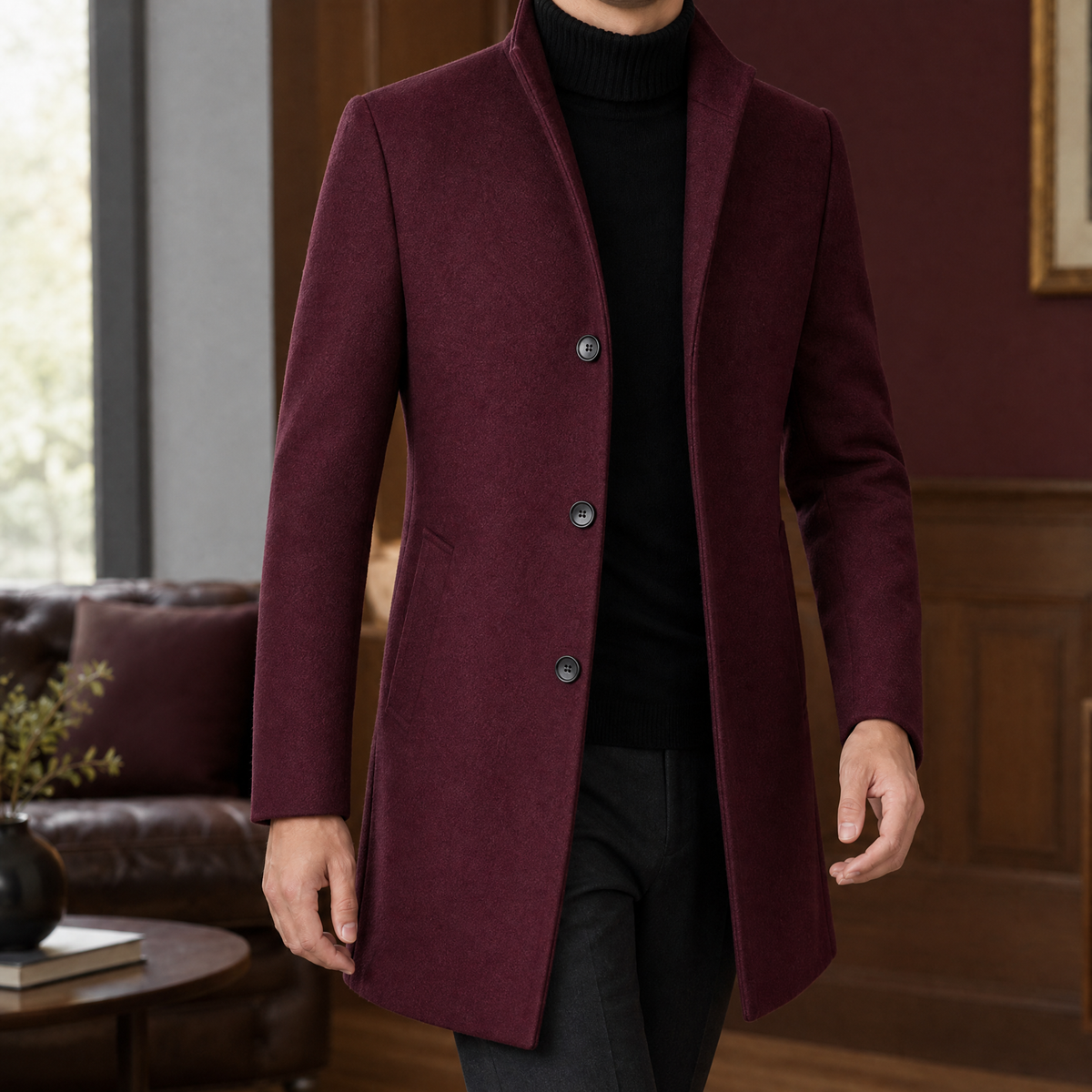 Men Single Breasted Overcoat