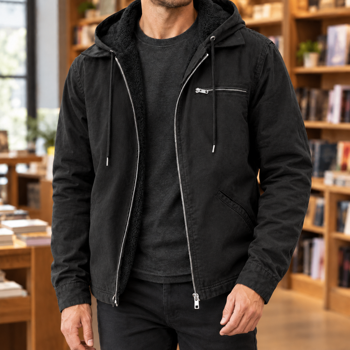 Men Plush Lined Hooded Jacket