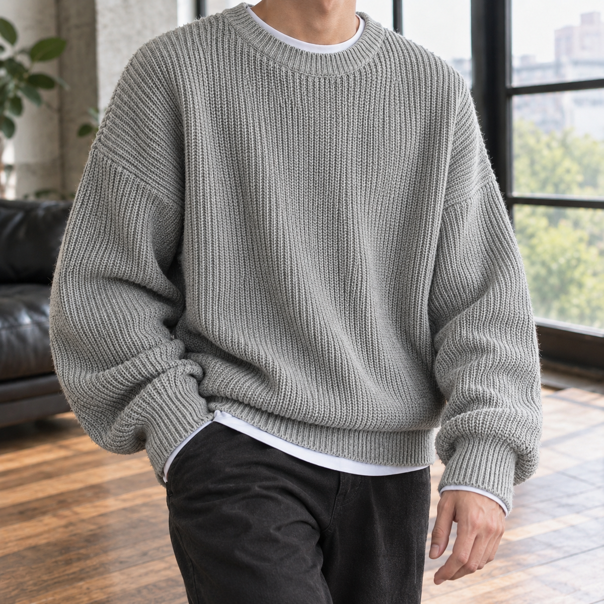 Men Ribbed Knit Sweater