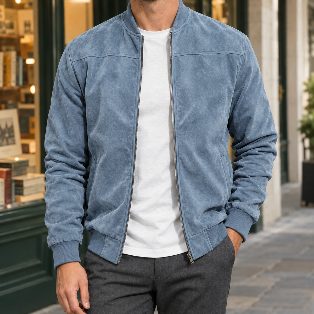Men Suede Bomber Jacket