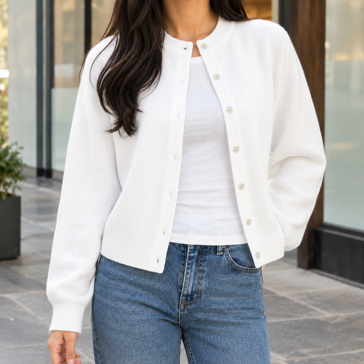 Women Round Neck Cardigan