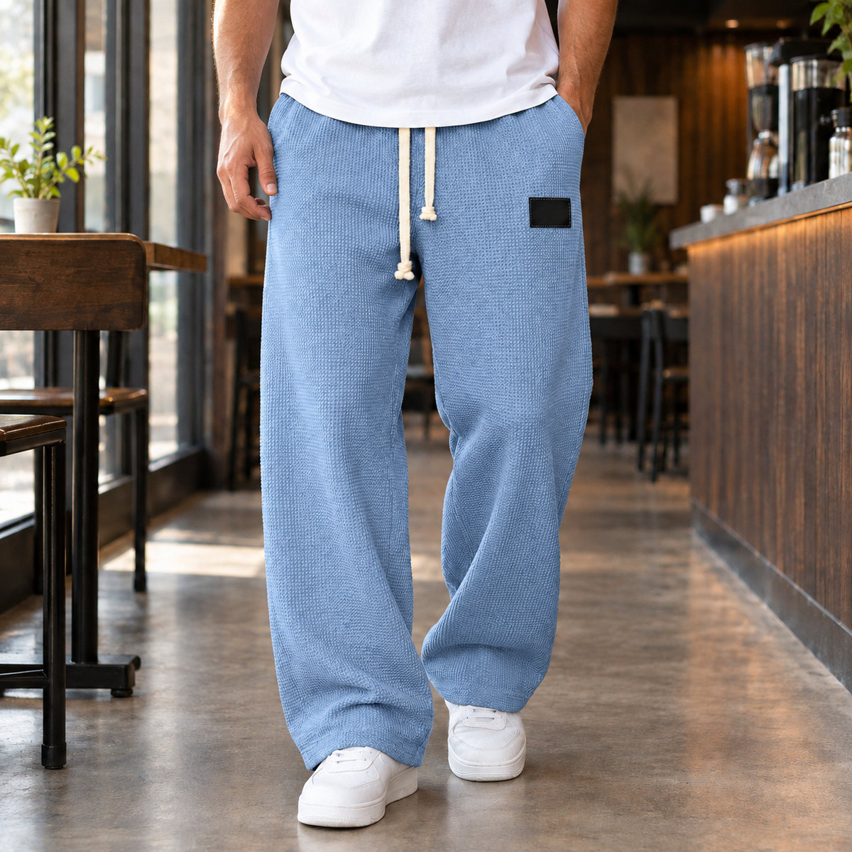 Men Waffle Relaxed Pants
