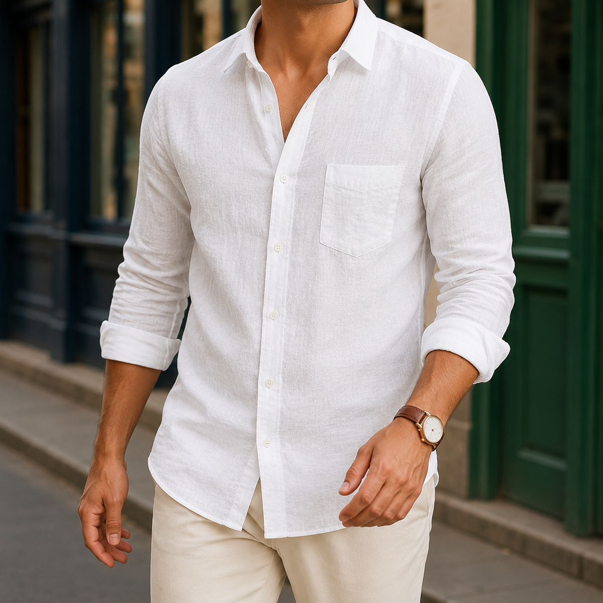 Men Linen Button Up Shirt