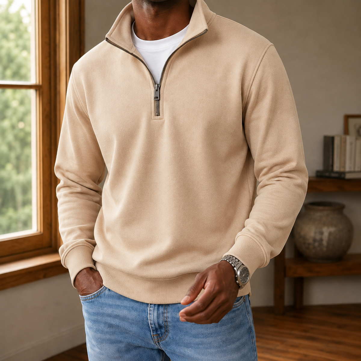 Idris Quarter Zip Sweater - Khaki