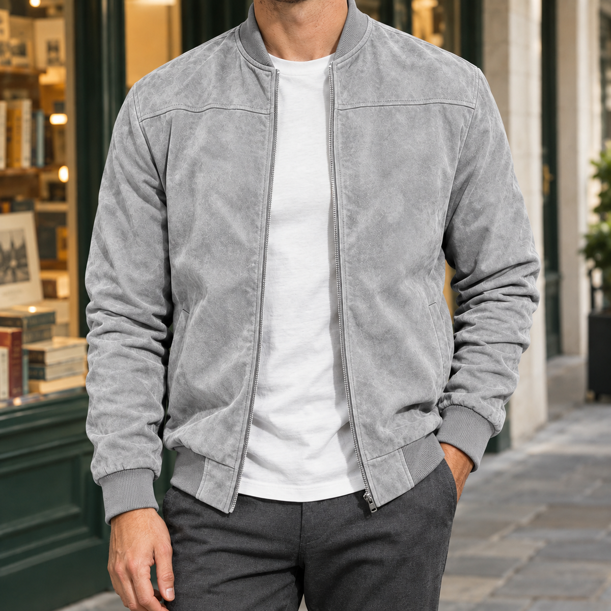 Men Suede Bomber Jacket