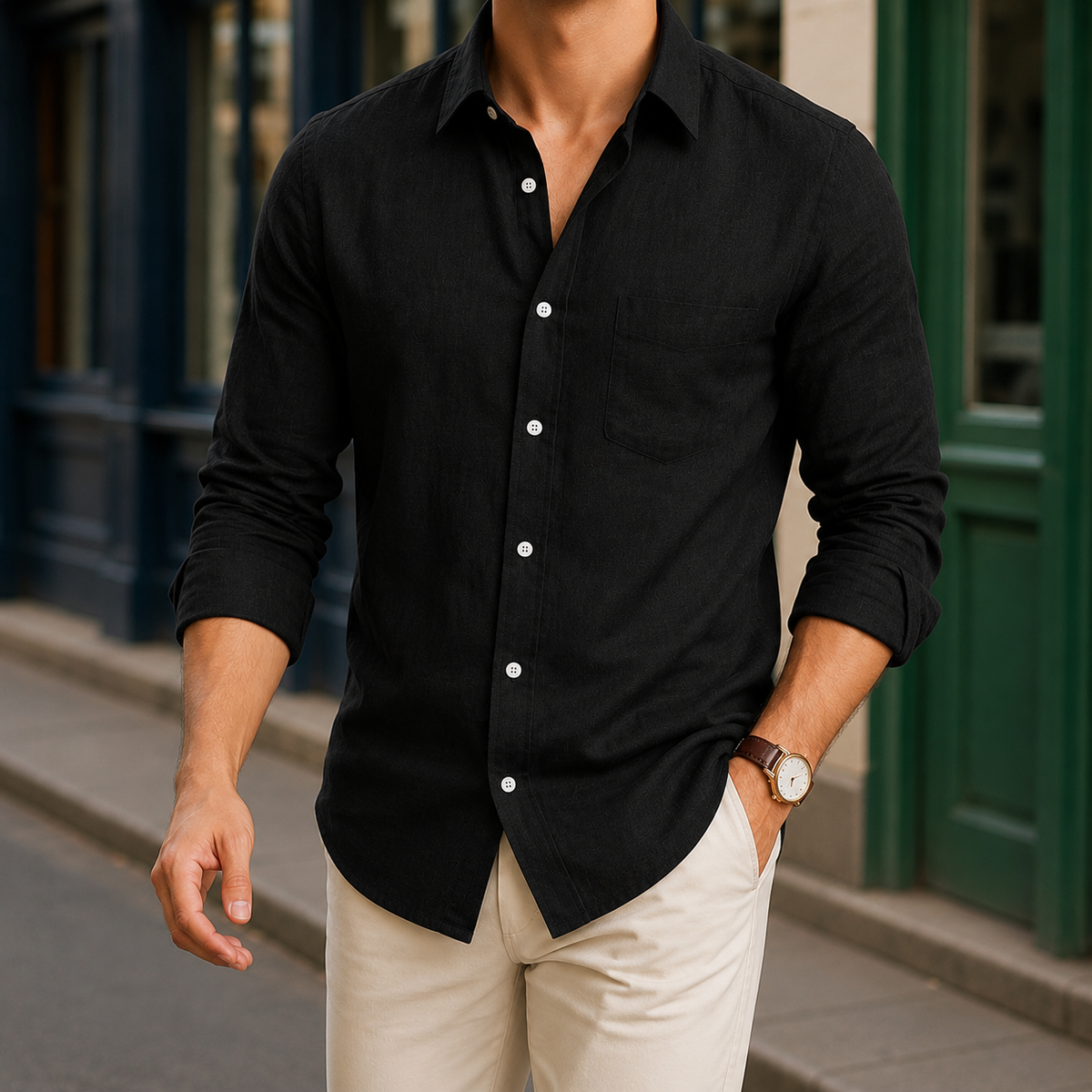 Men Linen Button Up Shirt