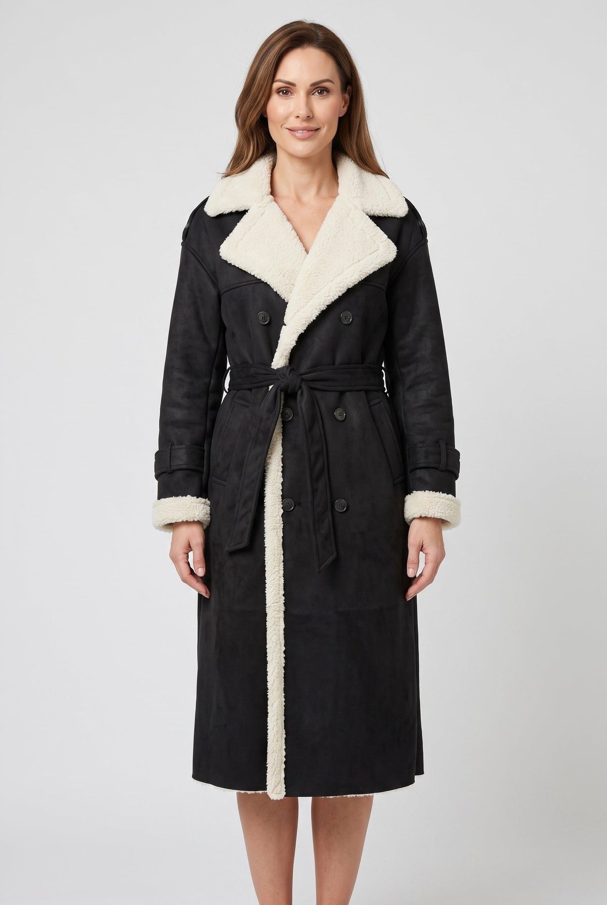 Longline Belted Aviator Coat for Women