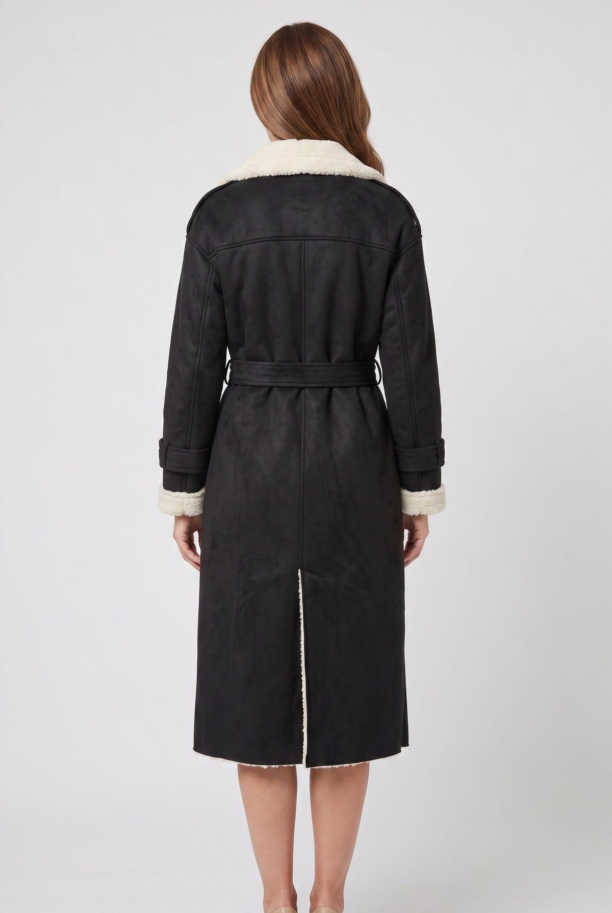 Longline Belted Aviator Coat for Women - View 2