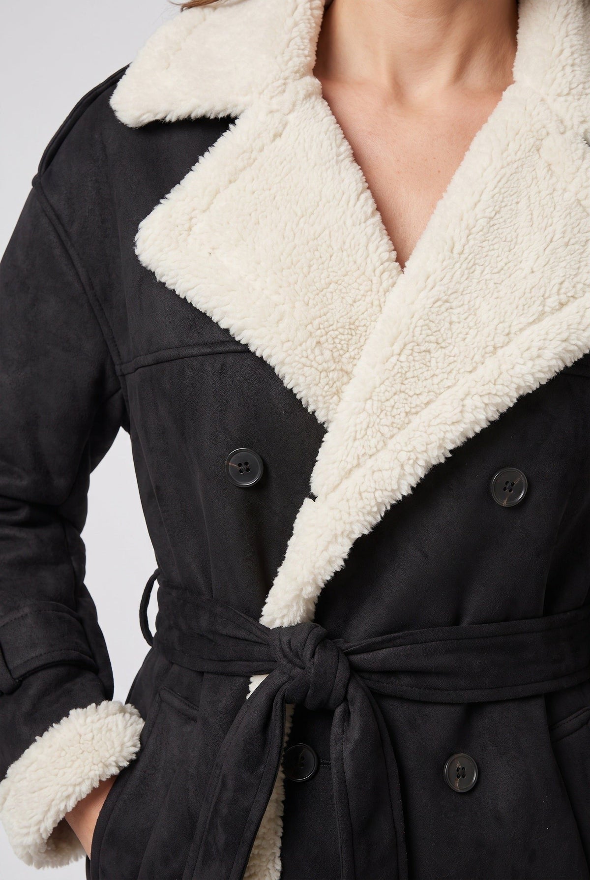 Longline Belted Aviator Coat for Women - View 3