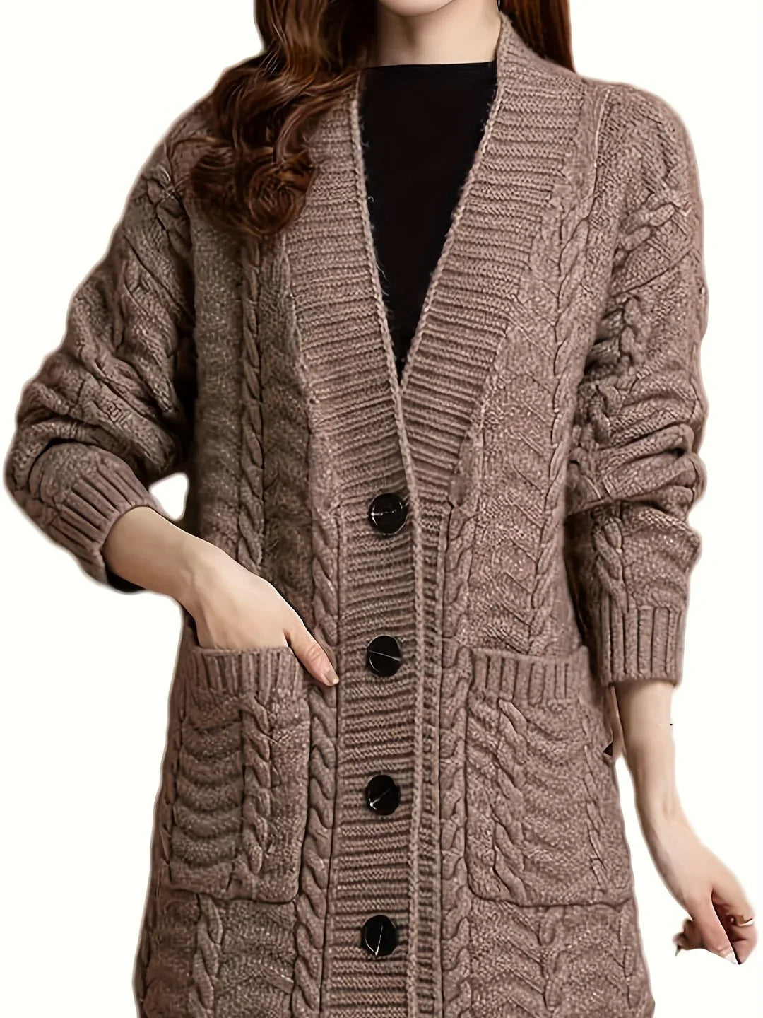 Women Longline Cable Knit Cardigan