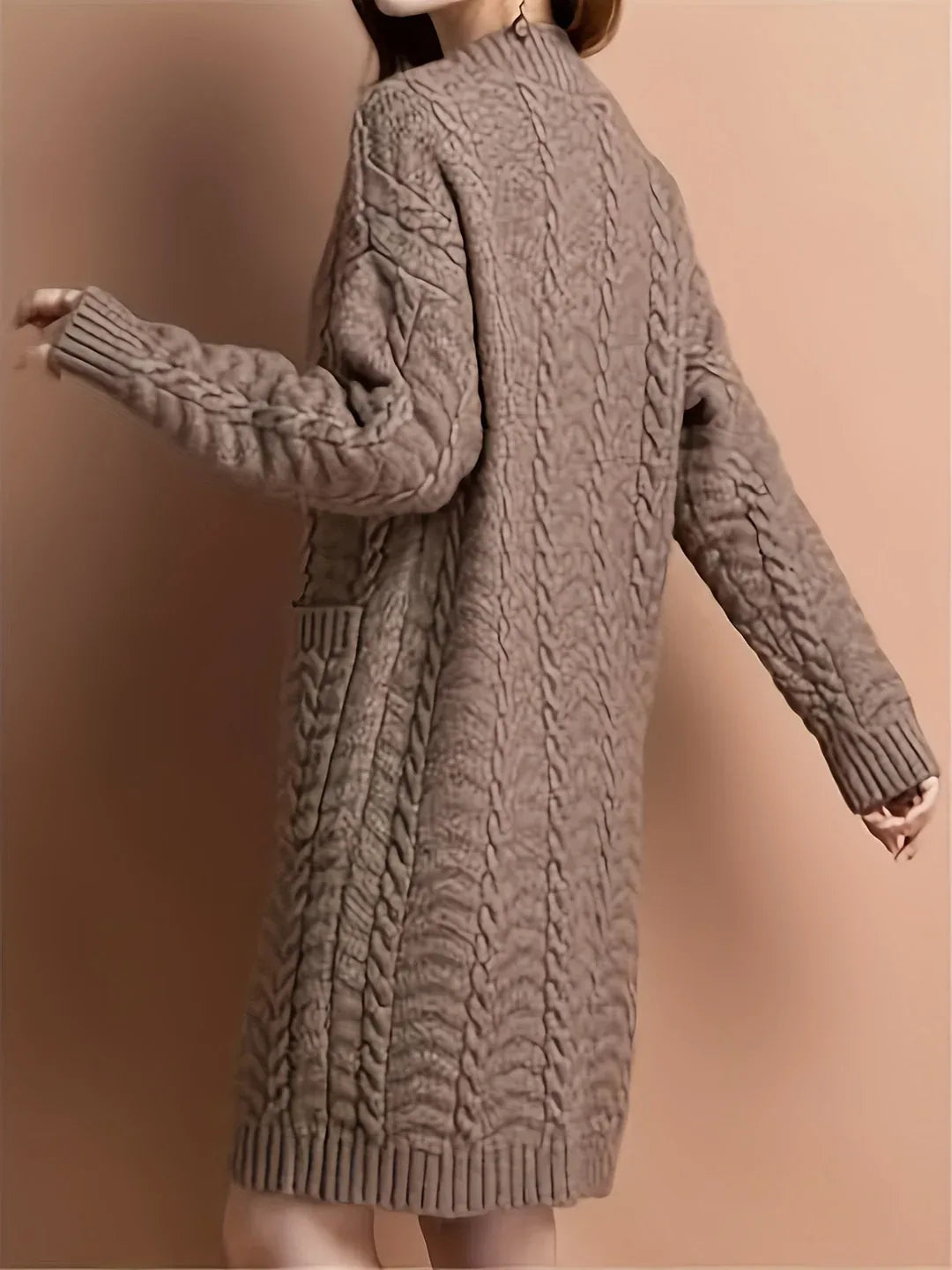 Women Longline Cable Knit Cardigan