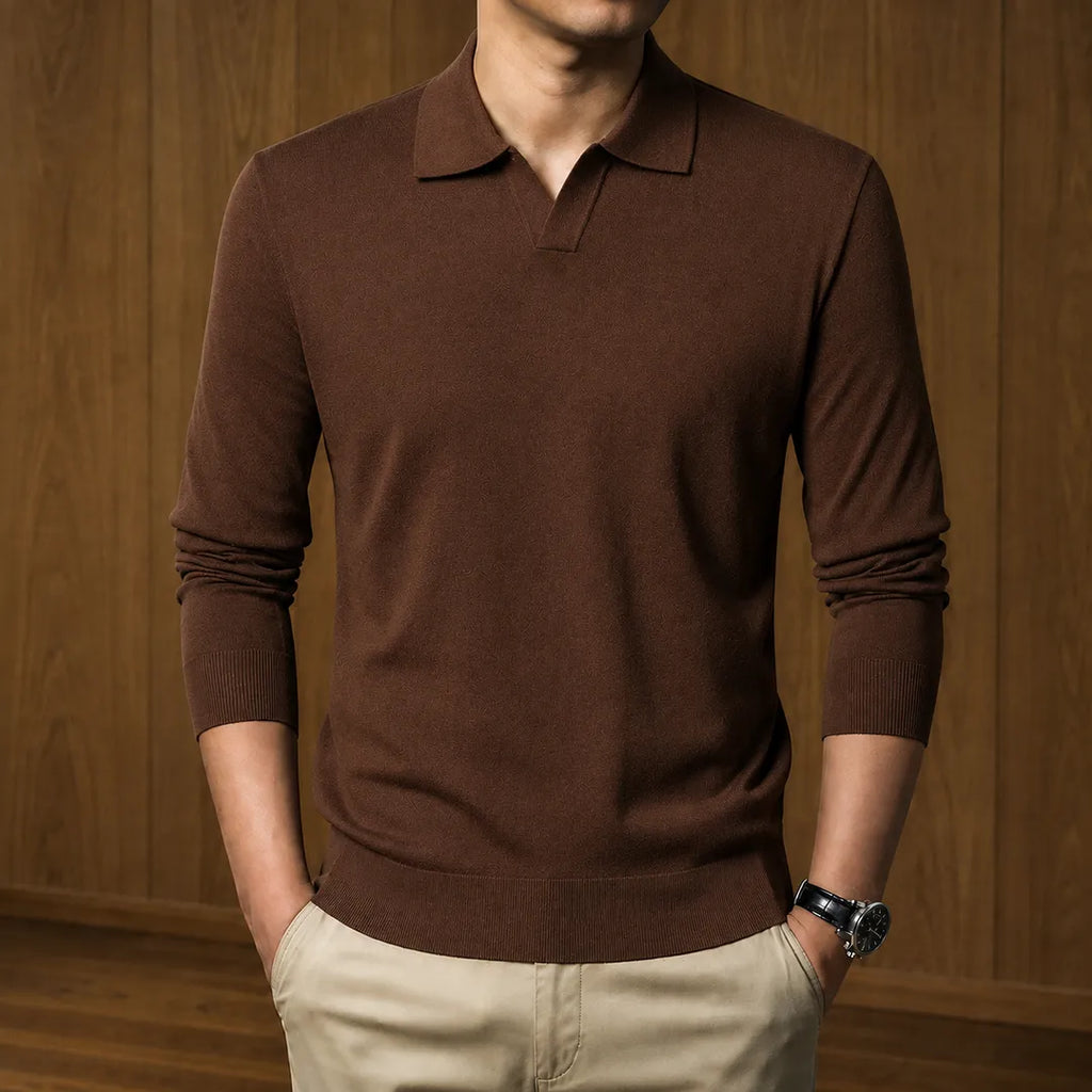 Men Ribbed Knit Polo Sweater