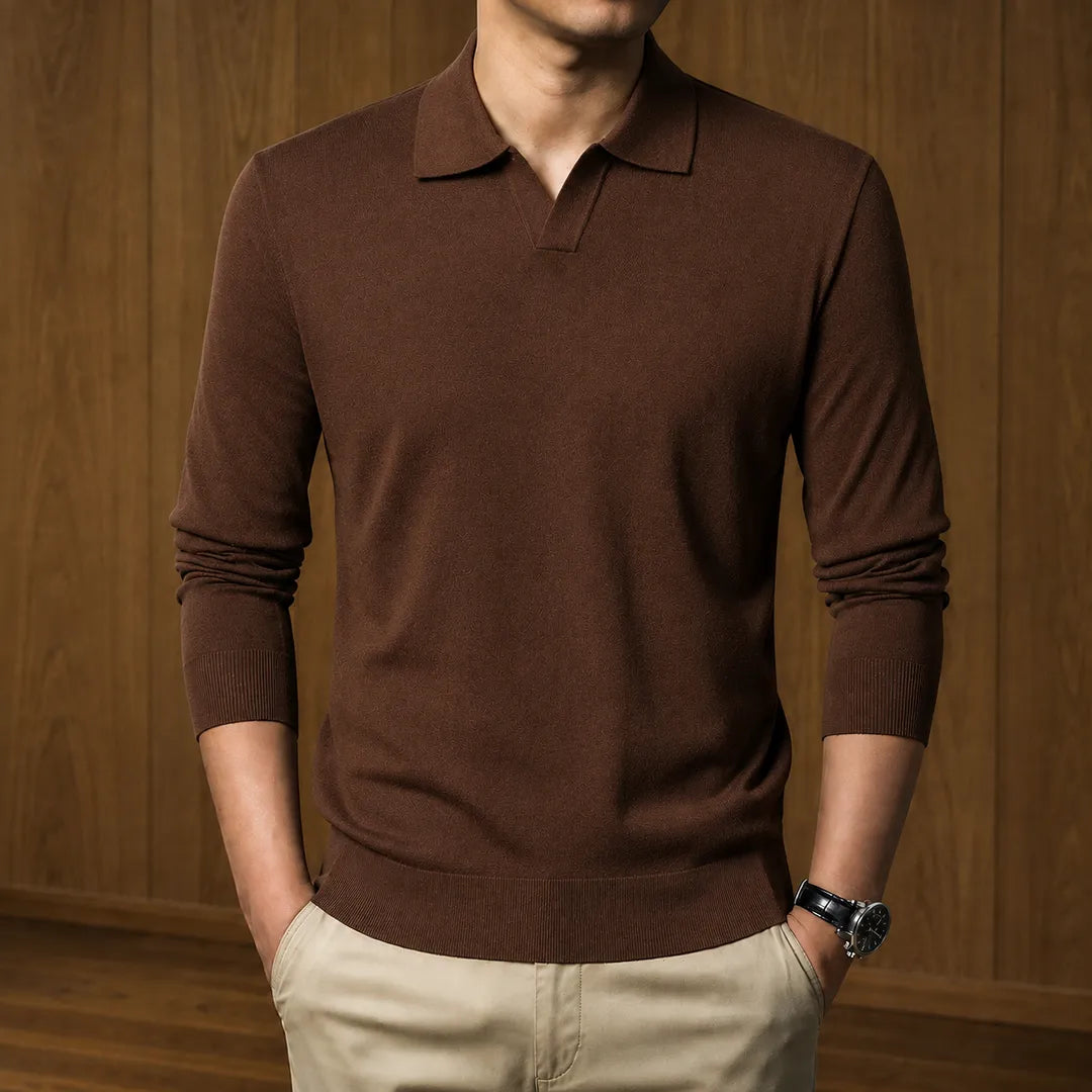 Men Ribbed Knit Polo Sweater