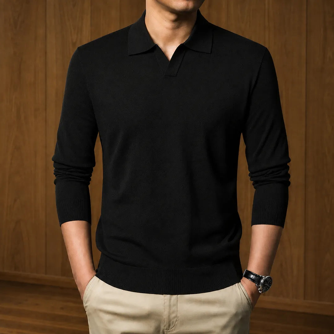 Men Ribbed Knit Polo Sweater