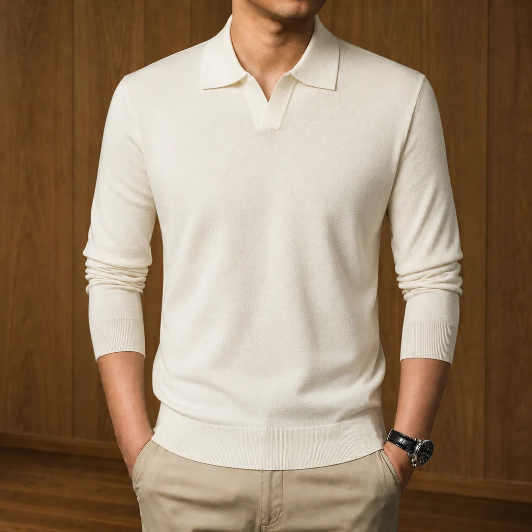 Men Ribbed Knit Polo Sweater