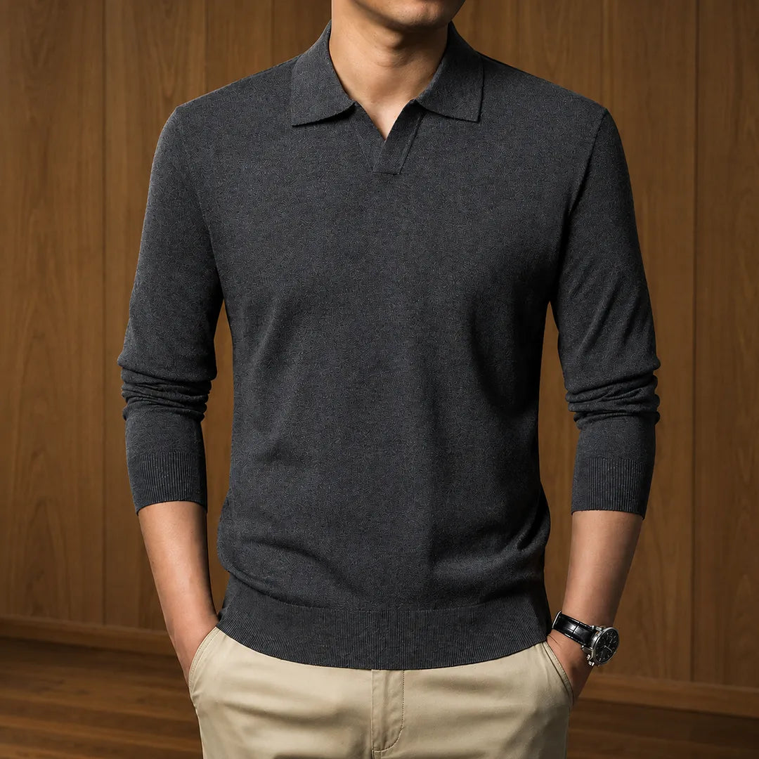 Men Ribbed Knit Polo Sweater