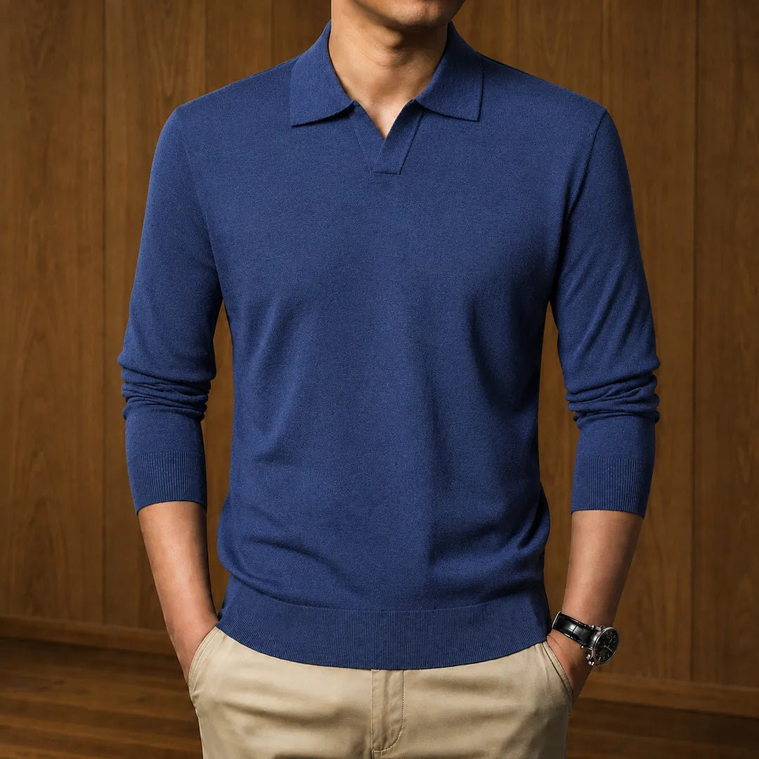 Men Ribbed Knit Polo Sweater