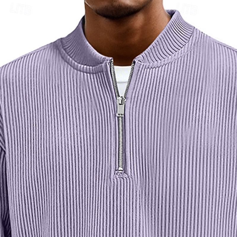 Men Ribbed Quarter Zip Sweater