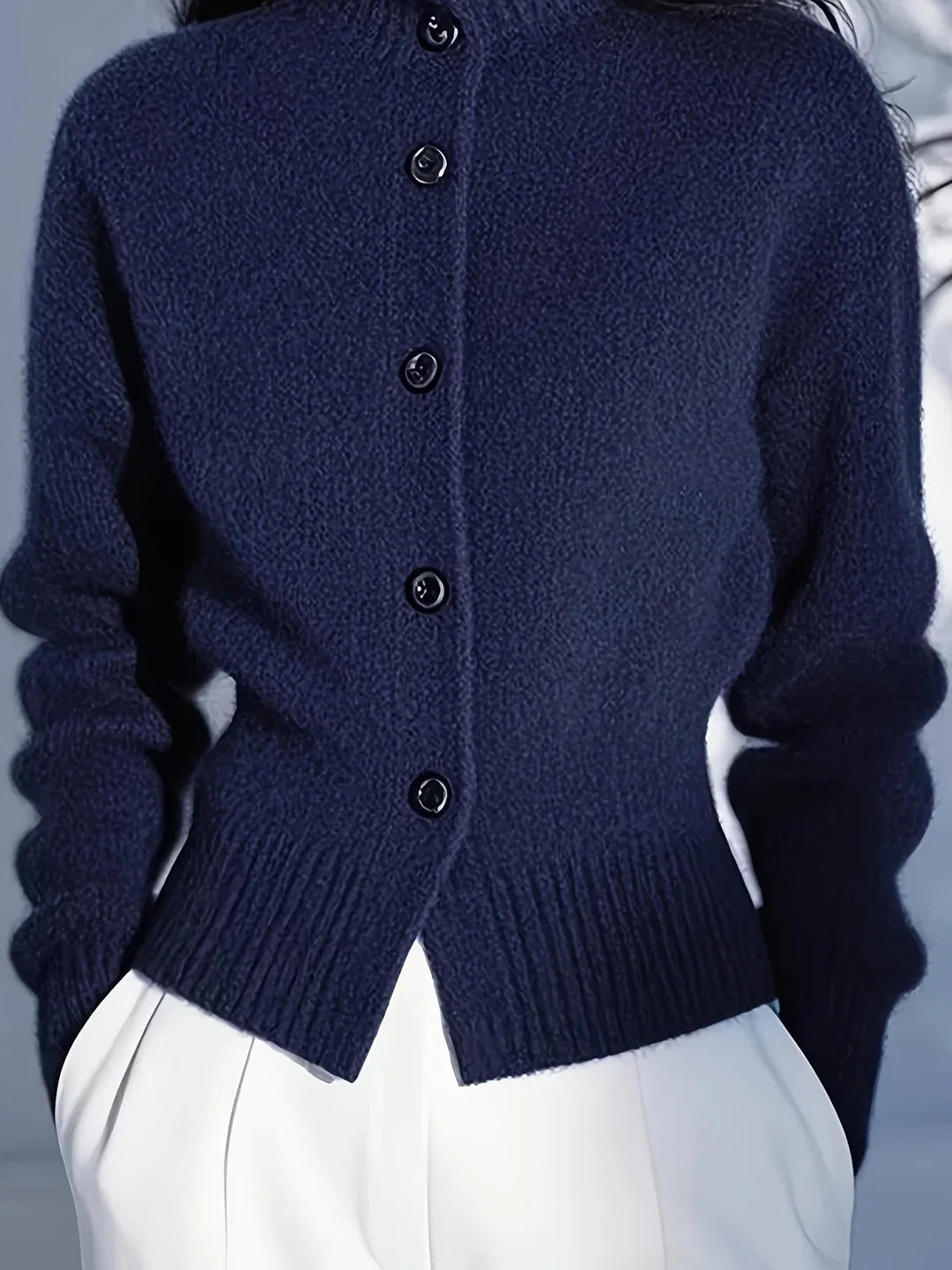 Women High Neck Knit Cardigan