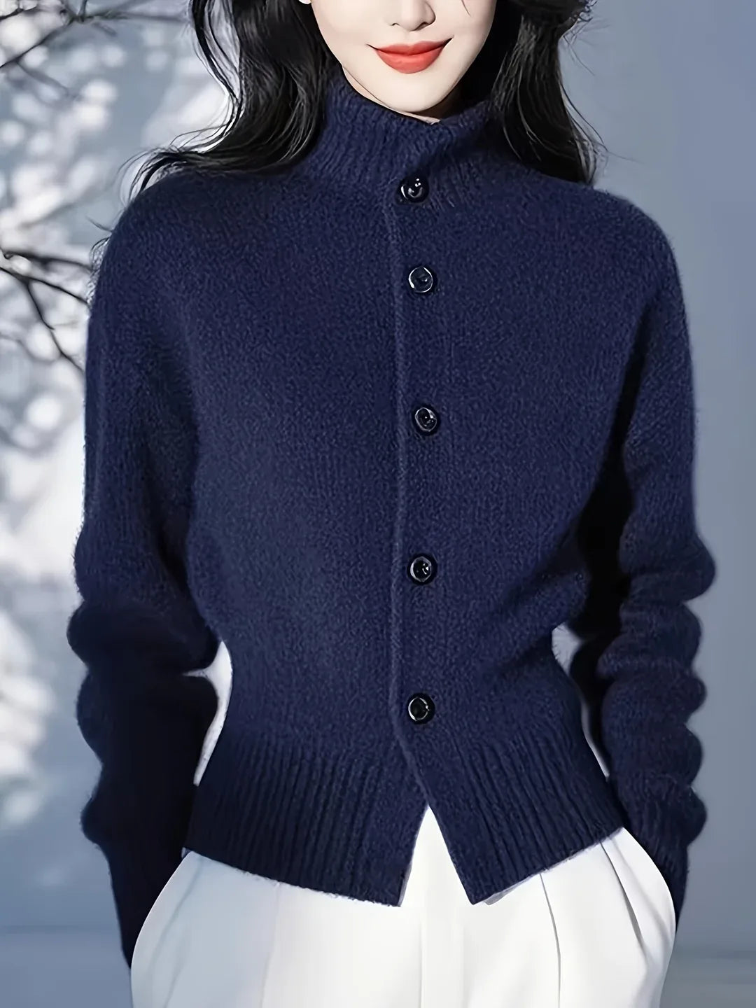 Women High Neck Knit Cardigan