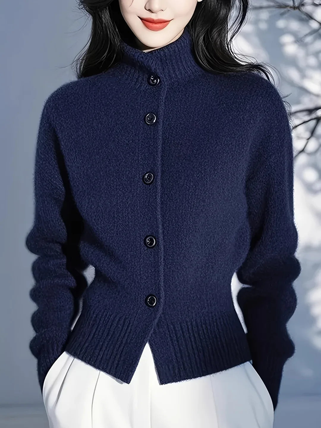 Women High Neck Knit Cardigan