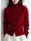 Women High Neck Knit Cardigan