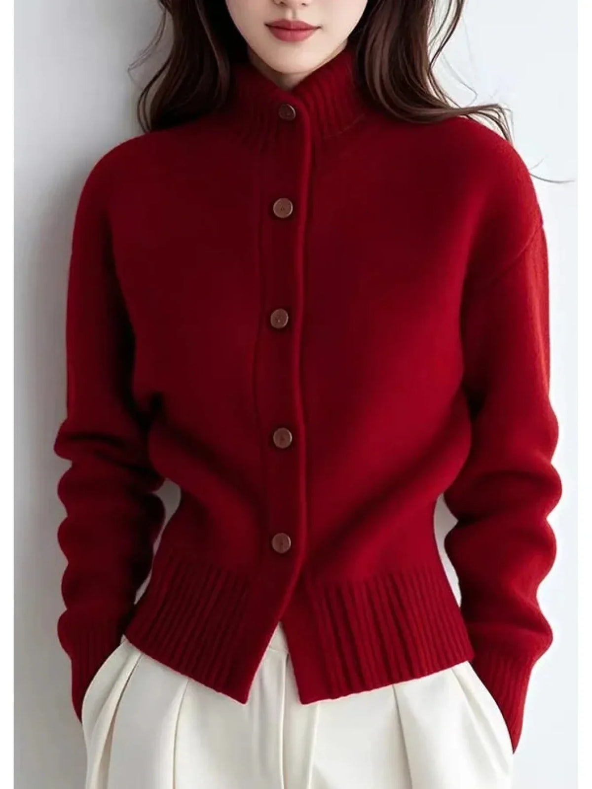 Women High Neck Knit Cardigan