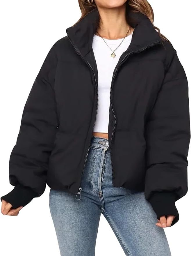 Cropped Puffer Jacket for Women - Black